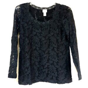 Chicos Black Lace Lined Long Sleeve Top Size 1